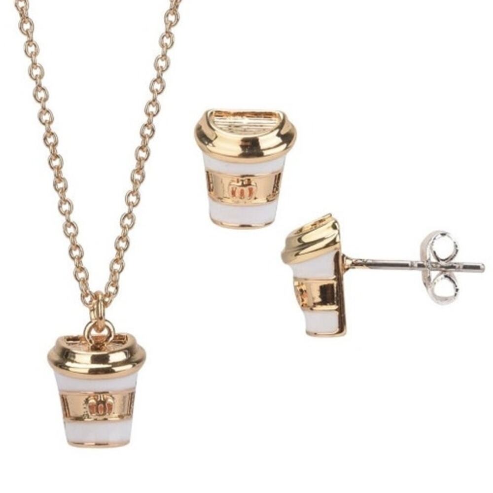 FAO Schwarz Gold Tone Latte Necklace and Earrings Set